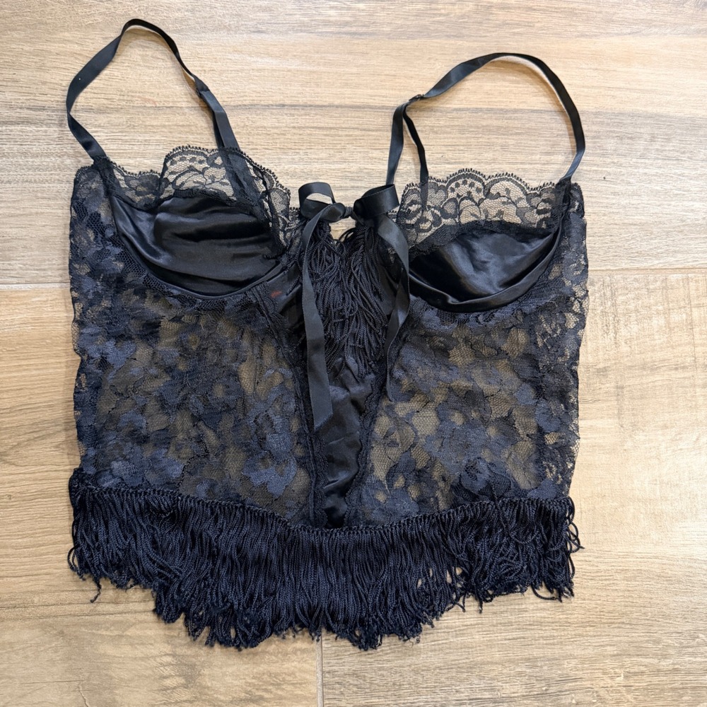 Fredericks of Hollywood Black Lace Fringe Corset Camisole Top 3417 Large - Picture 3 of 8